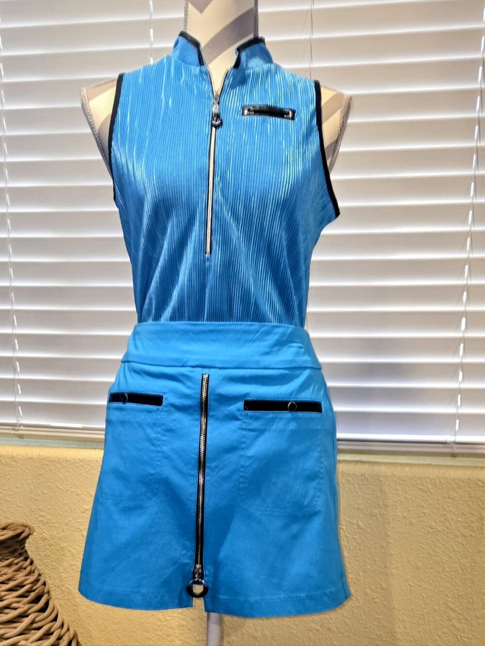 jamie sadock GOLF Turquoise Blue Zip-Front A-Line Skort Golf Set